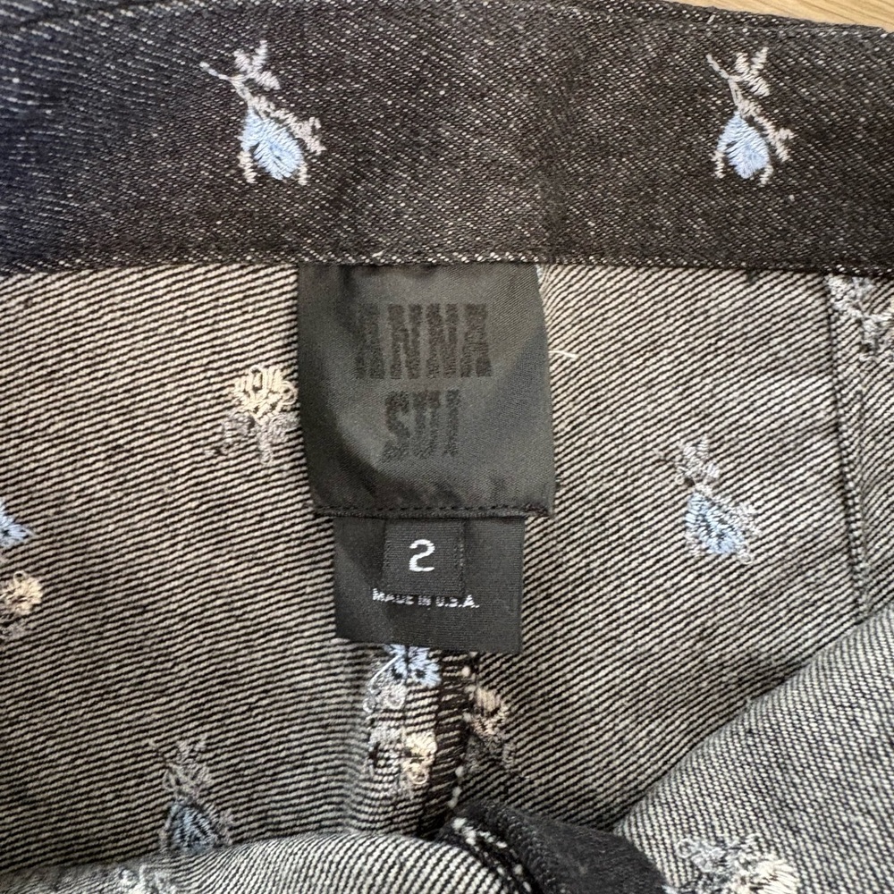 Anna Sui Denim Embroidered Roses Cargo Pants (NWT) - Picture 9 of 10